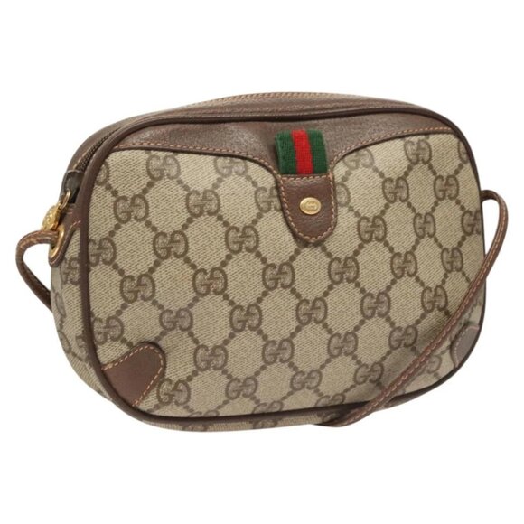 GUCCI GG Supreme Web Sherry Line Bag PVC Beige Gold 156 02 066 Auth 122980 - Picture 1 of 16